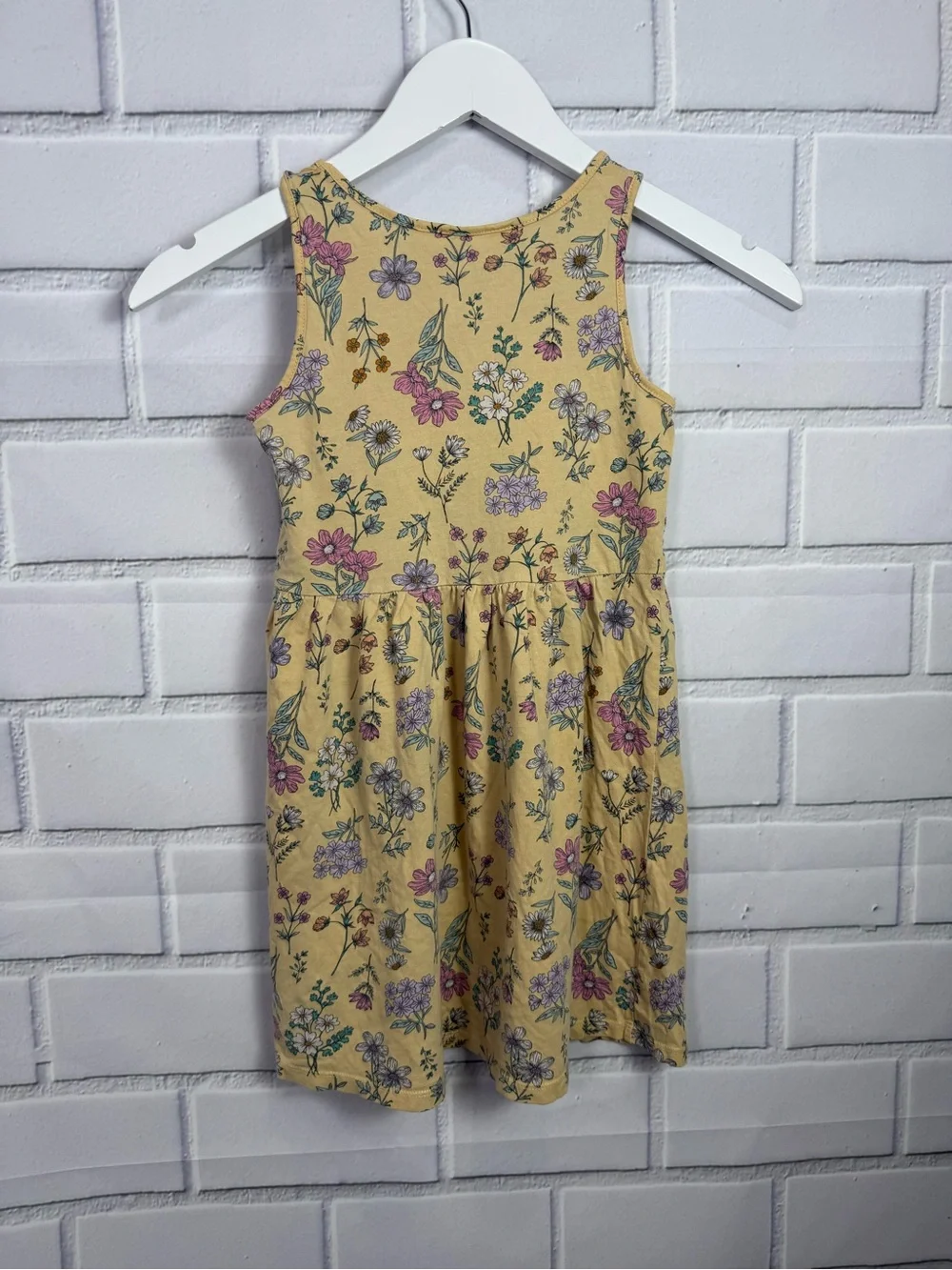 H&M Girls Floral Sleeveless Dress Size 6X-7 Yellow Cotton